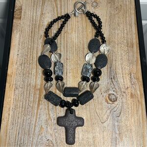 Vintage Paige Wallace Lava Rock King Cross‎ Necklace
